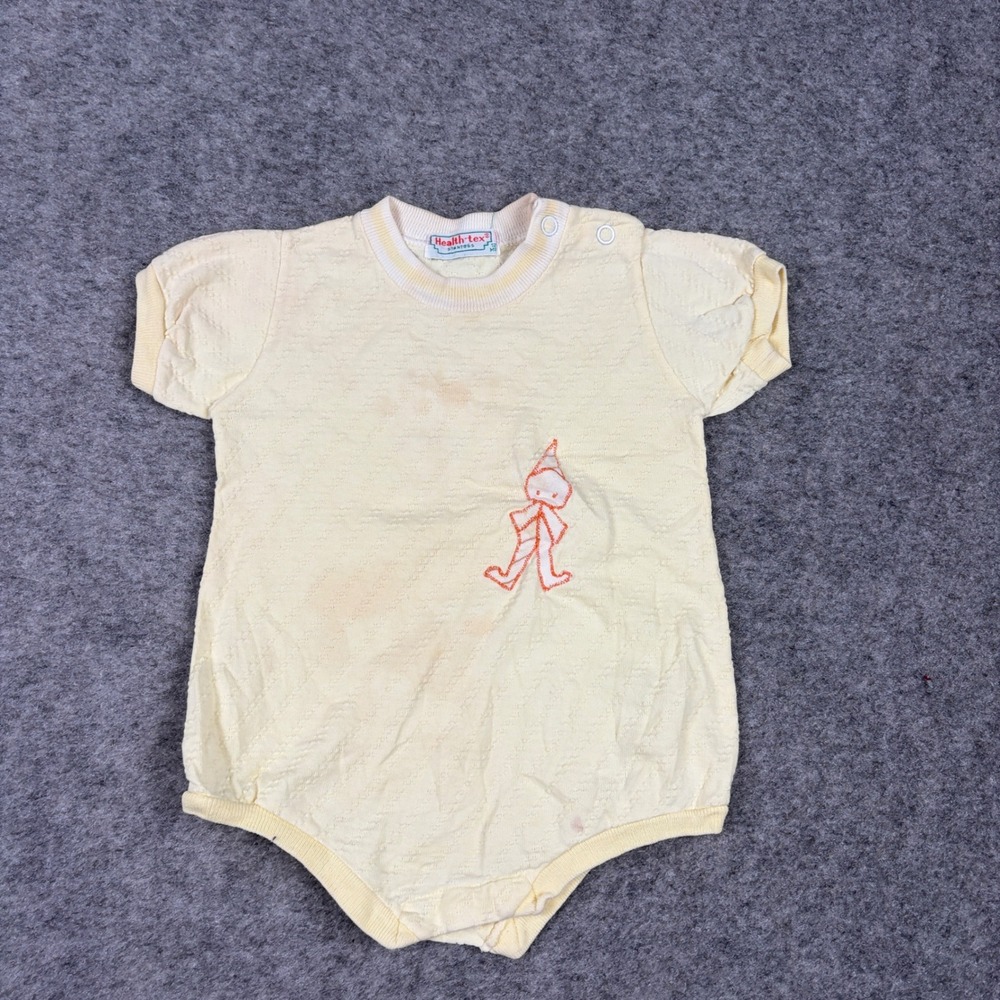 Health-tex‎ Romper Unisex 12M Yellow Vintage Clown Graphic Textured Bodysuit 80s